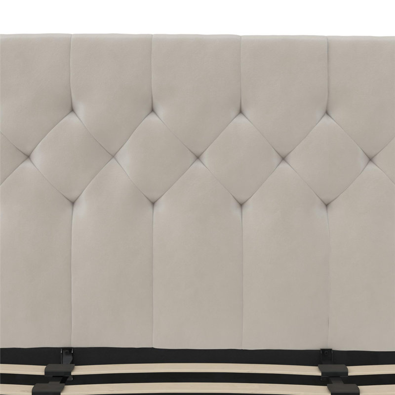 Her Majesty Velvet King Platform Bed, Ivory