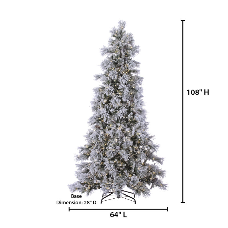 9' Green Pine Artificial Christmas Tree with 900 White Lights with Stand, 9' H
