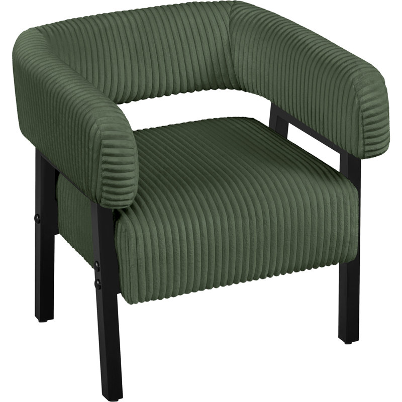 Corduroy Barrel Accent Chair with Solid Wood Legs, Dark Green Corduroy