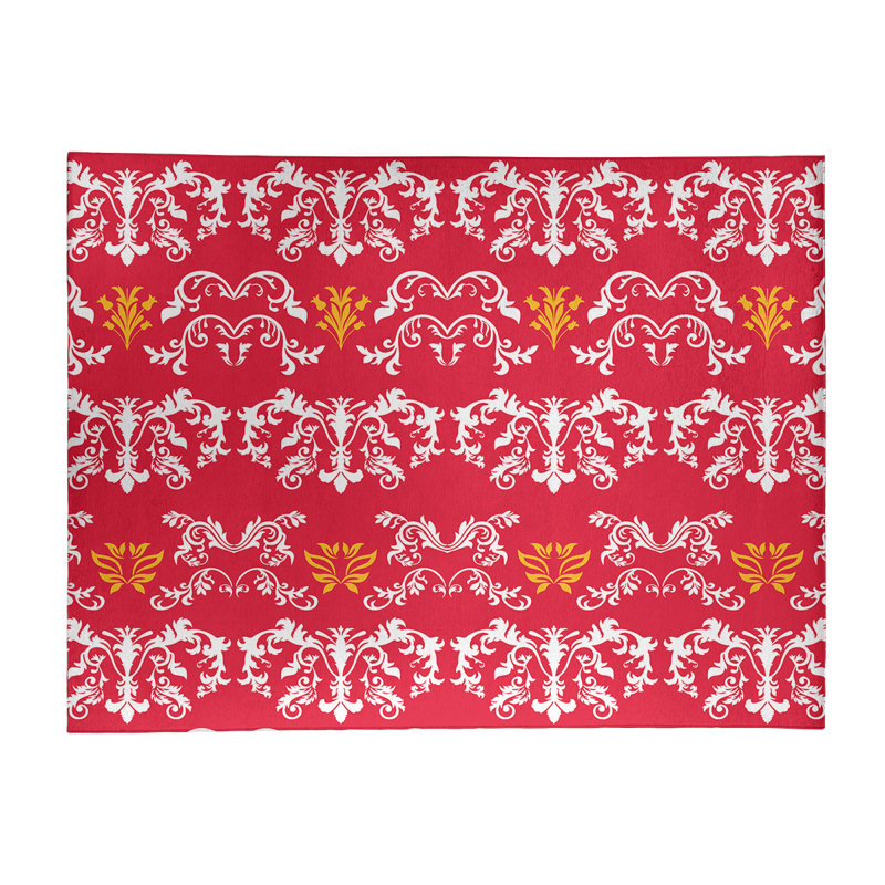 Tapis rouge / blanc Damask, Rectangle 8 pi x 10 pi