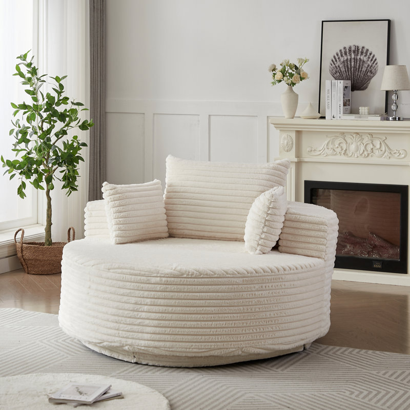 Fauteuil pivotant en mousse de velours côtelé simple de 55 po de hauteur avec mouvement à 360 degrés, couette moderne moelleuse, installation rapide, tissu en fausse fourrure de lapin et rotation du canapé-lit, assemblage, coussin