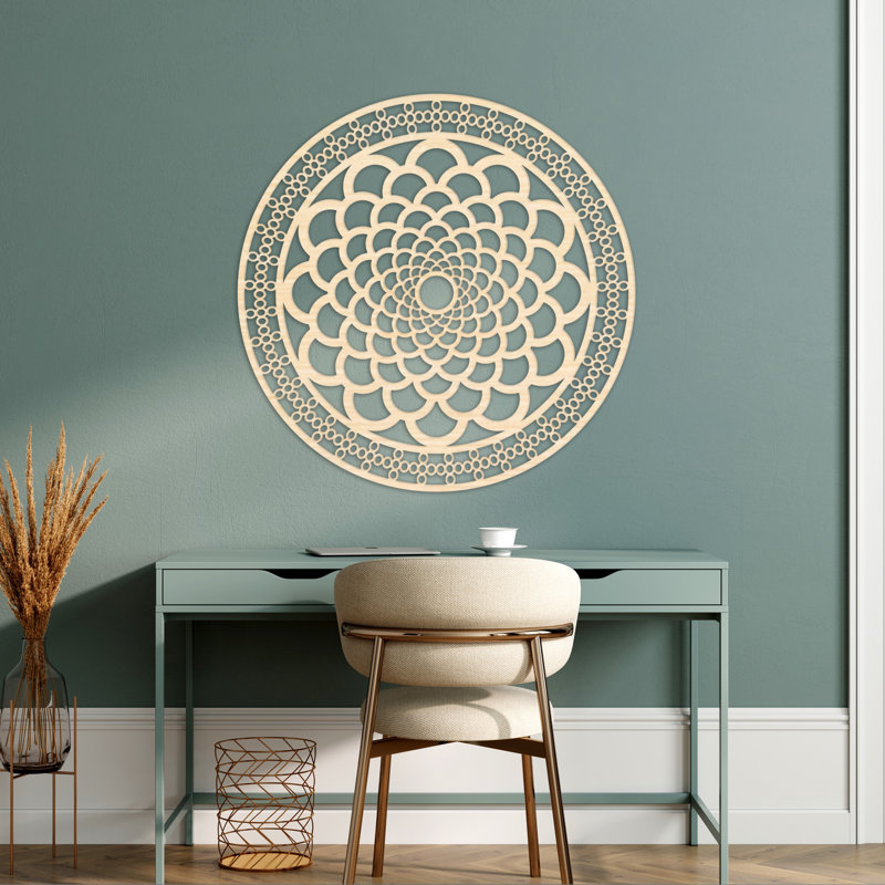 Art abstrait abstrait mandala de cercle - bouleau baltique naturel, H 46 po x l 46 po x P 0,25 po