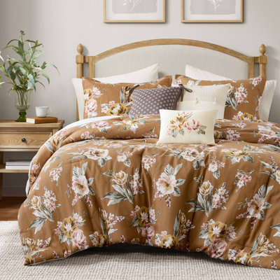 Salara Terracotta Reversible Vintage Floral 7-Piece Queen Comforter Set