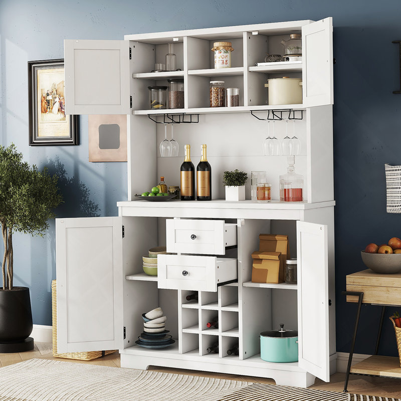 Armoire de cuisine avec rangement Coffee Bar, Blanc cassé, Noir