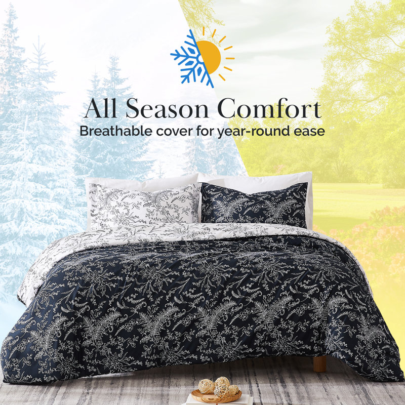 Ensemble de housse de couette réversible traditionnel en microfibre Winter Brush, Noir