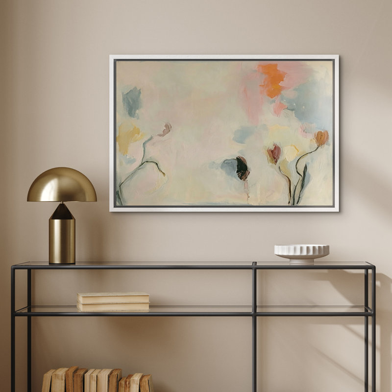 Doux pastel floral abstrait décoration murale pour le salon, H 16 po x l 24 po x P 1,5 po, White