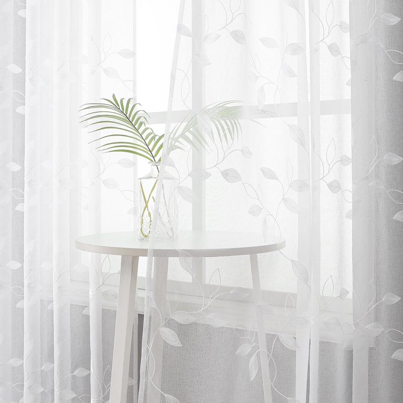 Ensemble de 2 panneaux de rideaux transparents avec passe-tringle blanc et passe-tringle pour salon, 54 x 84 po, ensemble de 2 panneaux