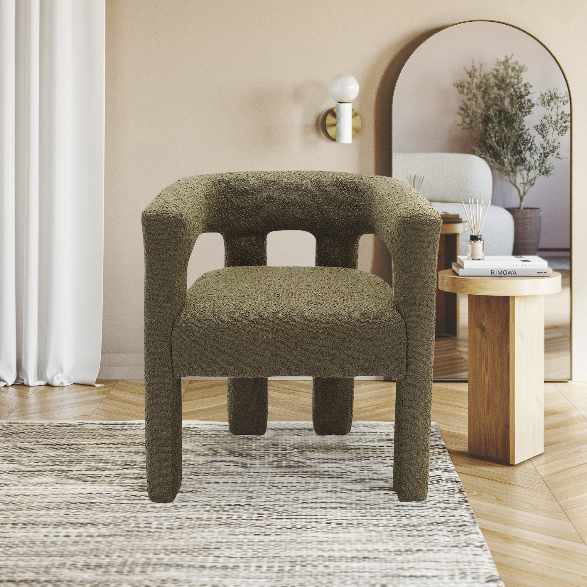 Cedernier Boucle Dining Armchair, Olive