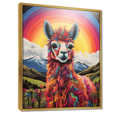Alpaca In Chile Mountain Rainbow Landscape II - Llama Animal Wall Decor