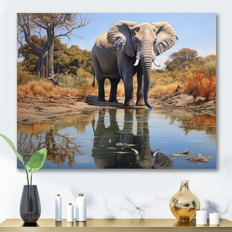 Elephant Reflection, reproduction d'art sur toile, Toile tendue, H 24 po x l 32 po x P 1 po
