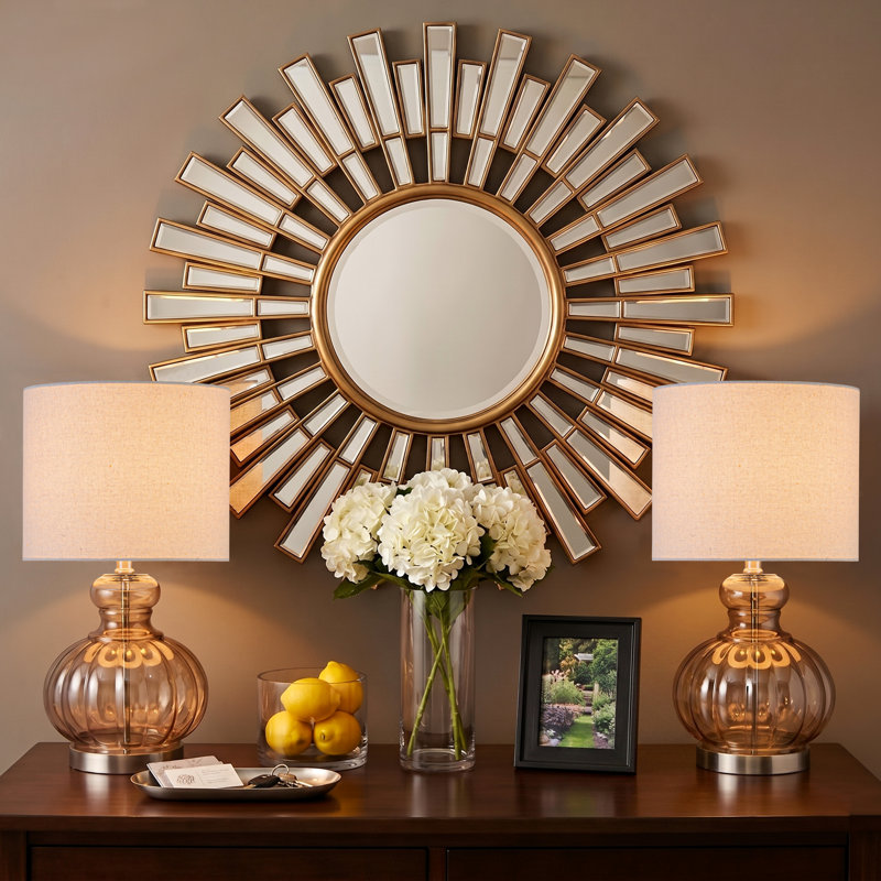 20.25” Brown Gourd Table Lamp With Glass Base And Linen Shade, Brown