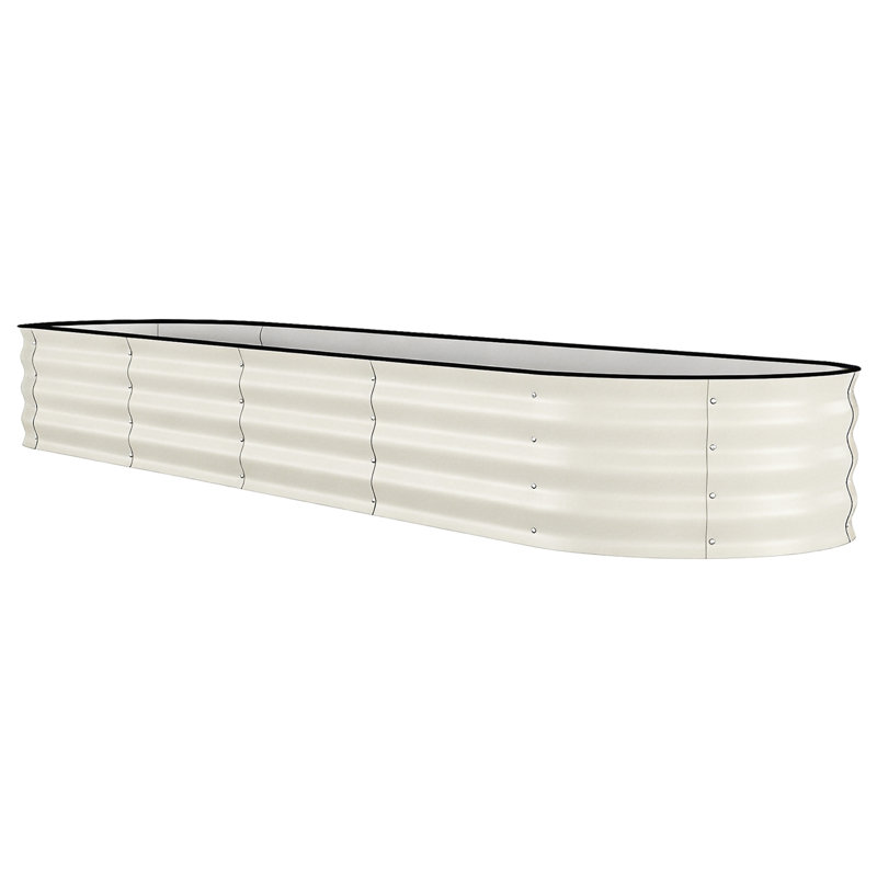 Lit de jardin surélevé galvanisé 8 pi 2 po x 1,5 pi avec anti-coupure Boîte à fleurs en métal résistante à la rouille pour fleurs, herbes, légumes, beige
