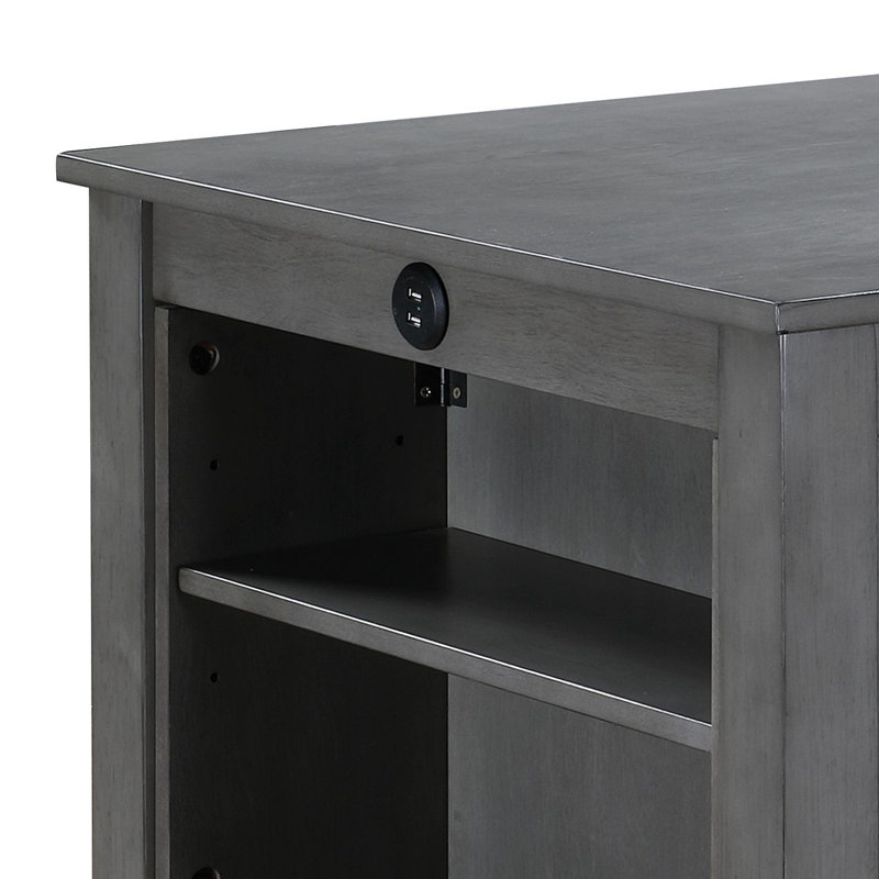 36" Finish Small Space Counter Height Dining Table With USB Charging Ports And Shelves, Gray, Gray