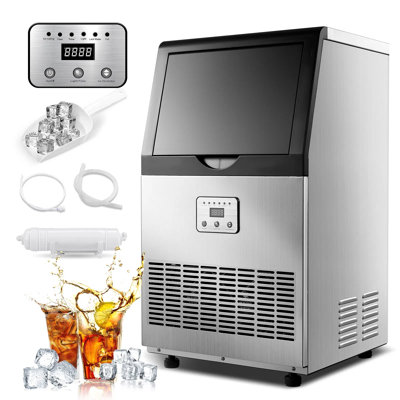 Commercial Ice Maker Machine 100lbs/24h, Auto Self-cleaning With Led Display & Blue Light, Under Counter/freestanding Ice Maker For Home, Office, Bar & Restaurant