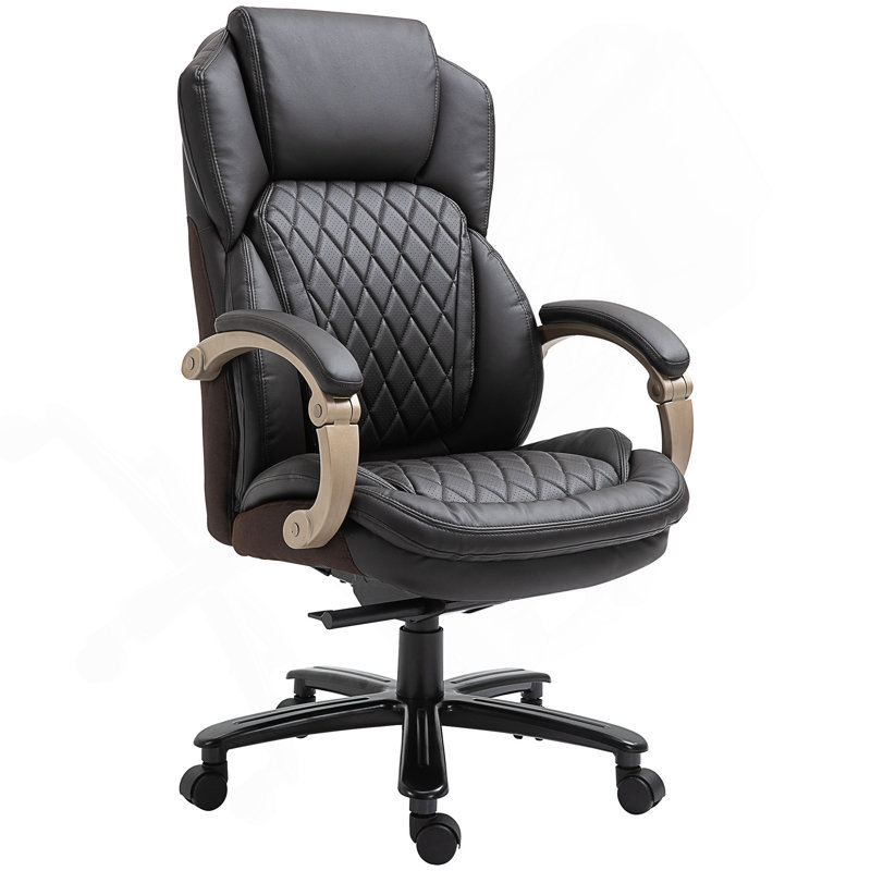 Inbox Zero Dominiqua Executive Chair with Headrest, Black/Gold