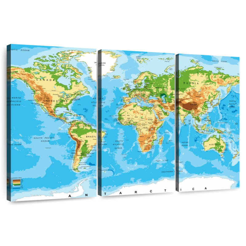 Carte du monde très détaillée Aliaz, H 48 po x l 74 po