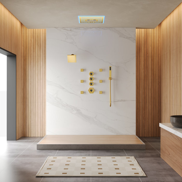 LED Thermostatic Shower Faucet 16" High-Pressure Dual Showerheads with Bluetooth Music
