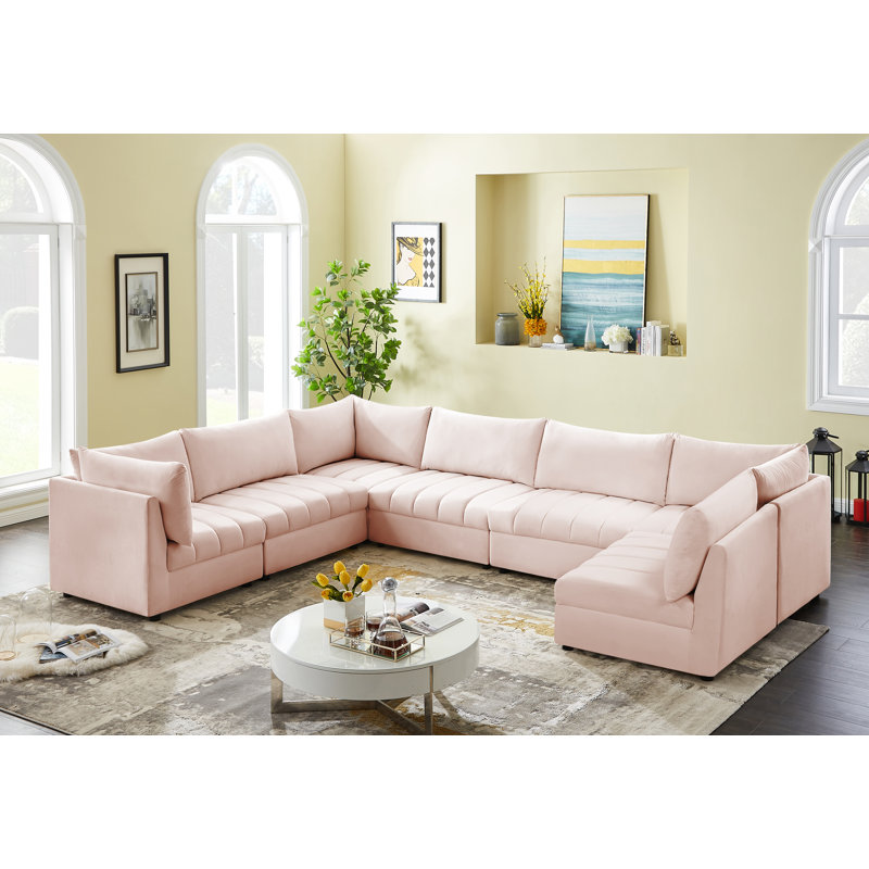 Ensoll Velvet U-Shaped Sectional Reversible, Pink Velvet