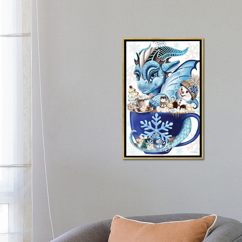 Cozy Cocoa Lil Dragon - reproduction d'art murale - toile encadrée, H 26 po x l 18 po, Doré