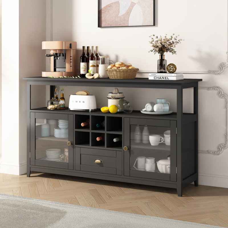 Buffet en bois massif à 1 tiroir de 51,2 po de largeur Jaime-Leigh, Noir
