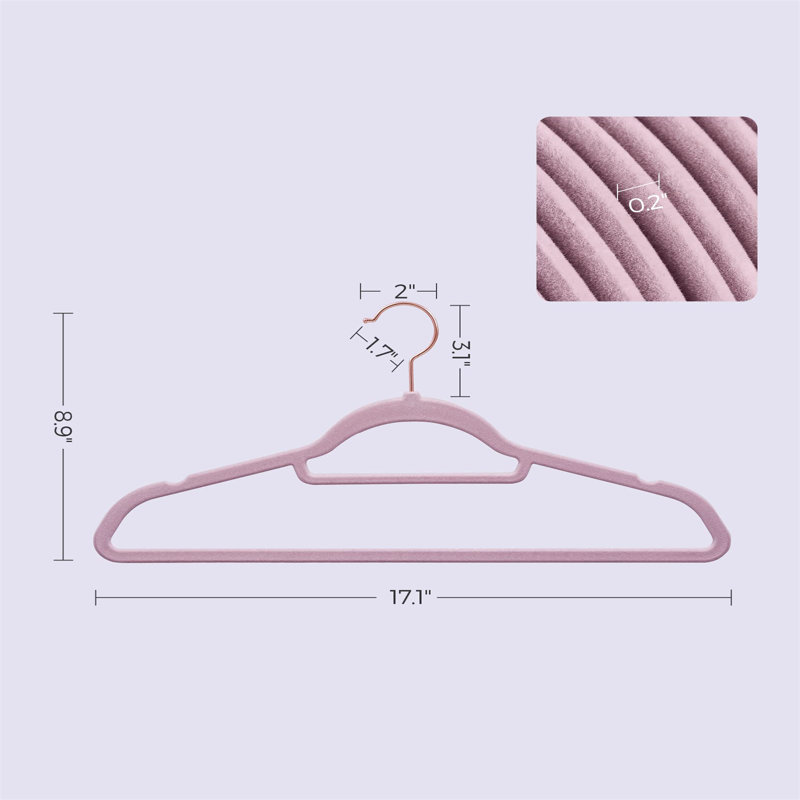 Cintre standard en velours antidérapant, Mauve pâle, 50