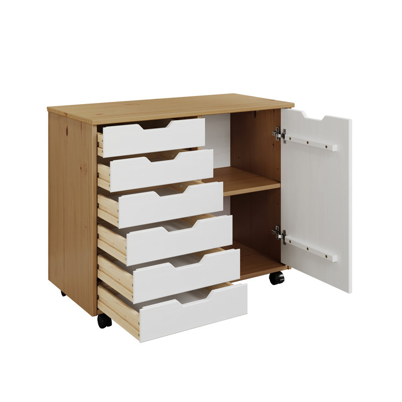 COFFRET DE RANGEMENT EN BOIS SOLIDE MIEL ET BLANC NATUREL, Blanc / brun