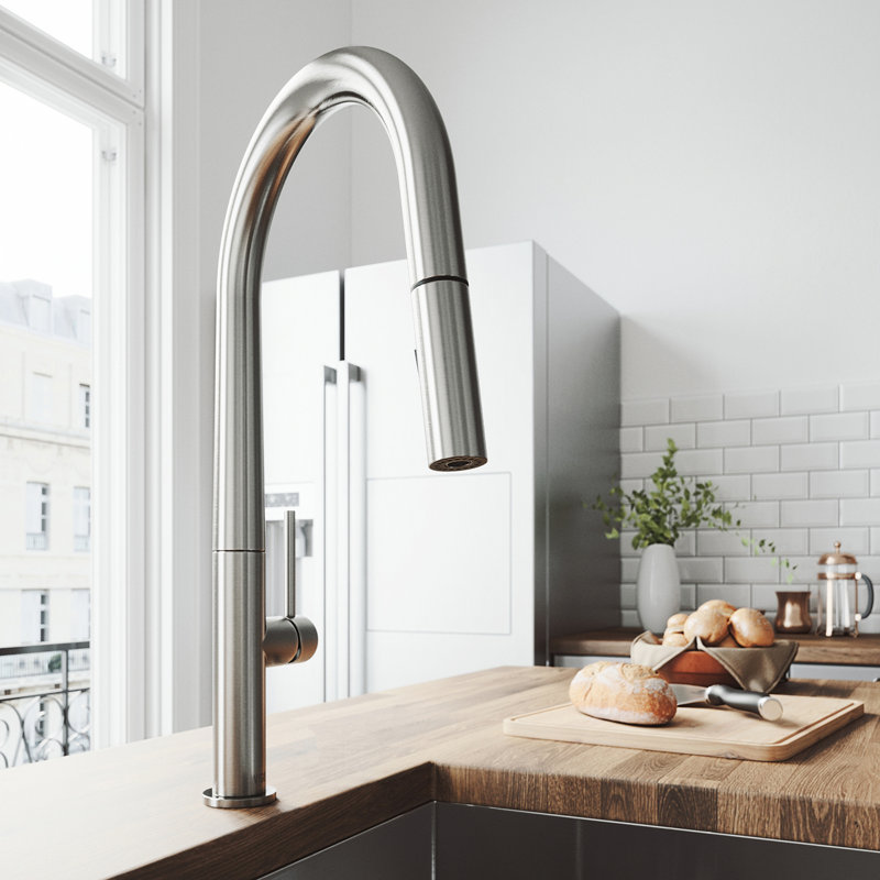 Greenwich 18" H 1-handle Pull-Down 2-Function Sprayer Kitchen Faucet, Stainless Steel