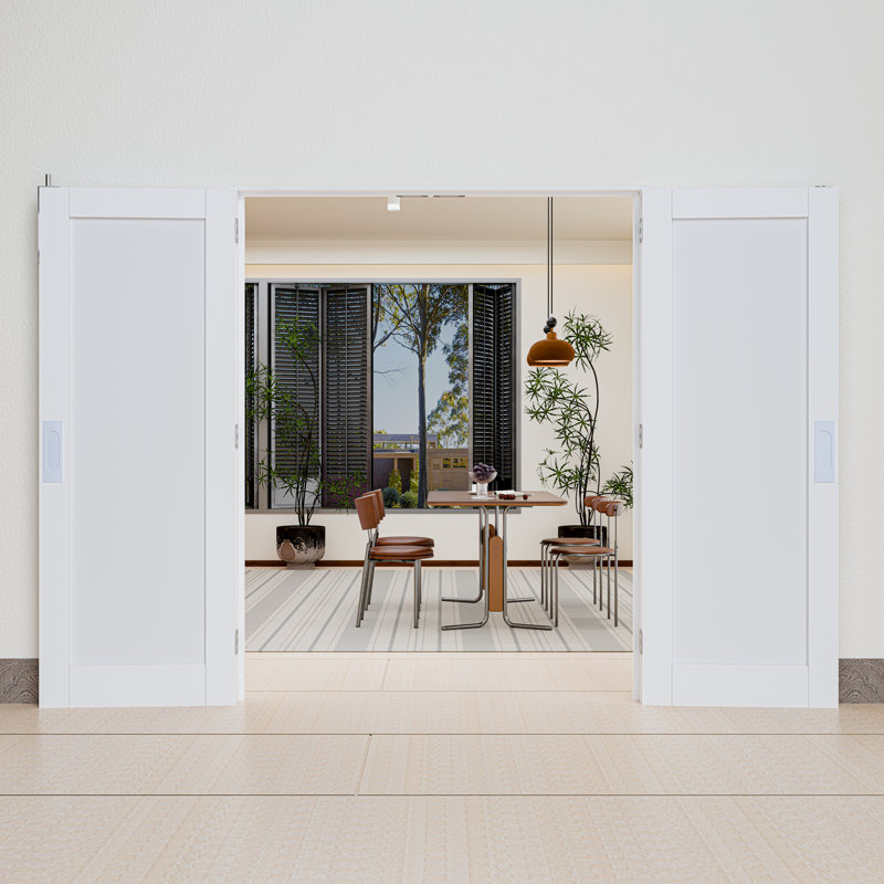 Porte double Slab - 1 panneau intérieur en MDF blanc de style shaker (poignée, loquet et goupille inclus, à peindre)
