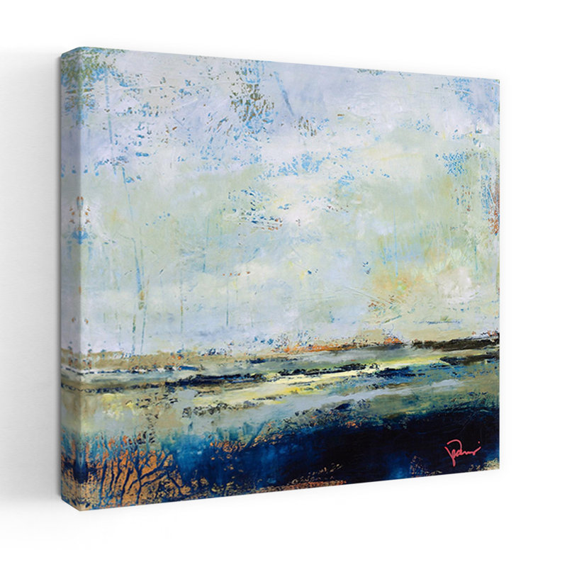 Paysage marin contemporain abstrait à marée basse, H 18 po x l 18 po