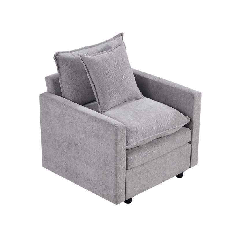 Chenille Fabric Upholstered Deep Single Seat Sofa Armchair For Reading, Relaxing And Enjoying Leisure Time In Living Room