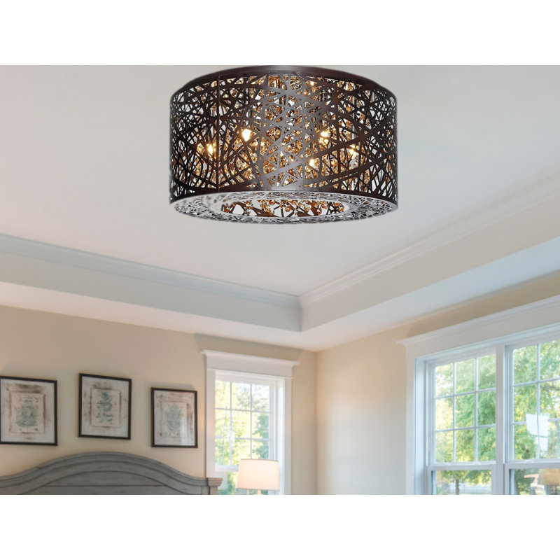 Ahriya 15.7-Inch Laser-Cut 4-Light Crystal Metal Flush mount, Brown