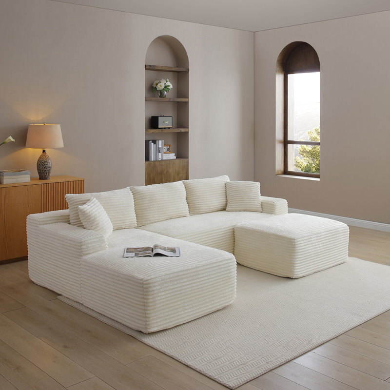 Canapé modulaire Cloud, aucun assemblage requis, Velours côtelé beige