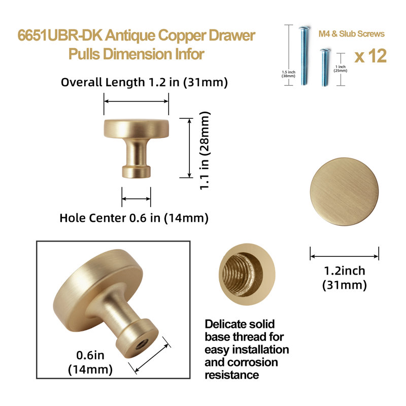 6/5" Diameter Circle Knob Multipack, Champagne Bronze