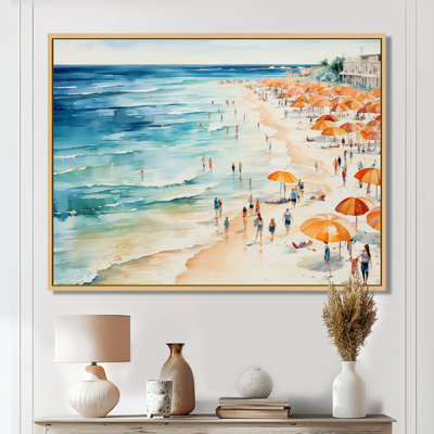 Beach Day umbrella parade V - Coastal Beach Sand Canvas Print Wall Art