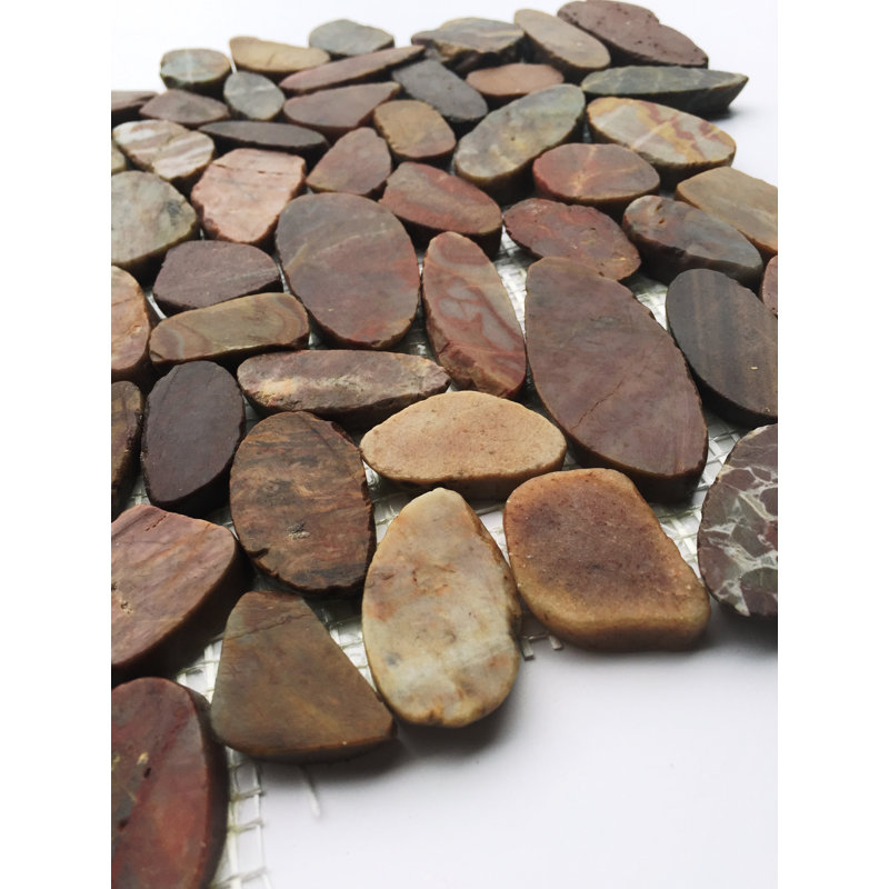 River Rock Natural Polished Red Pebble Mosaic 12"x12" Interlock Floor and Wall Tile