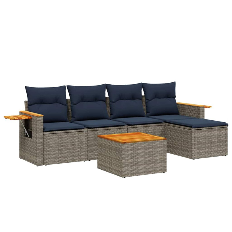  Ensemble de canapé de patio 6 pièces avec coussins en rotin de polyester gris (États-Unis seulement)