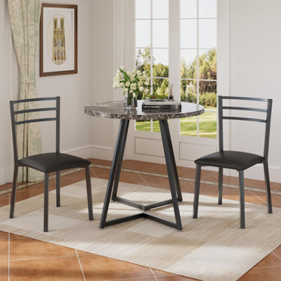 3-Piece Round Wood Dinette Set for 2 with Upholstered Chairs & Steel Frame