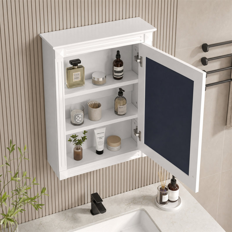 Armoire à pharmacie murale avec miroir et tablette réglable, blanc, White