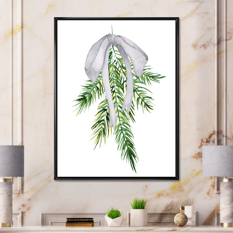 Bouquet floral de Noël avec coton, branches V - Peinture sur toile, H 44 po x l 34 po, Toile à cadre flottant noir