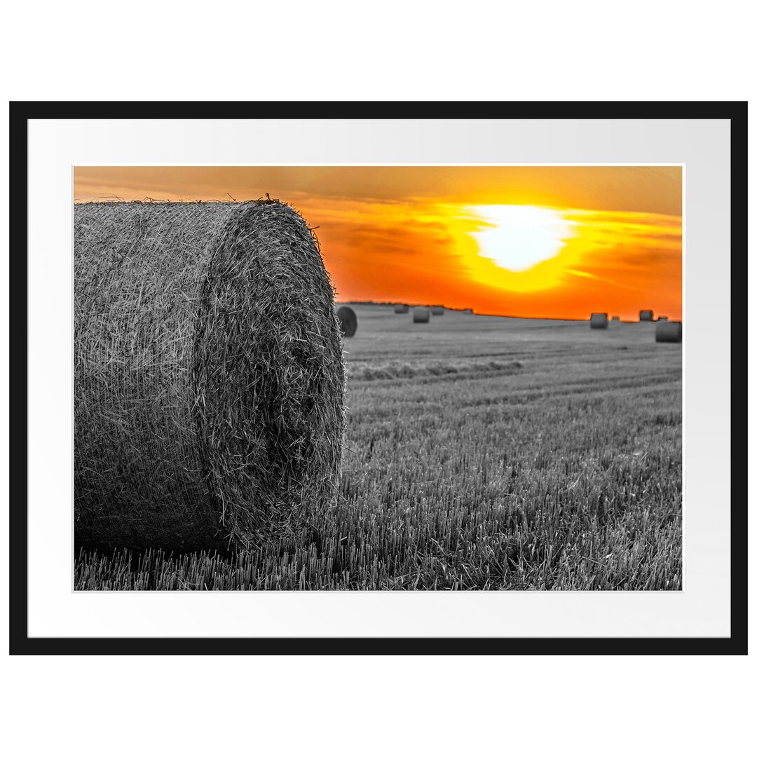 Gerahmtes Poster Strohballen auf Feld