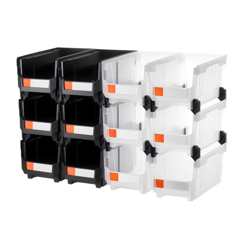 Ensemble de 12 bacs de rangement empilables avec ouverture frontale, organisateurs modulaires en plastique pour garage et atelier