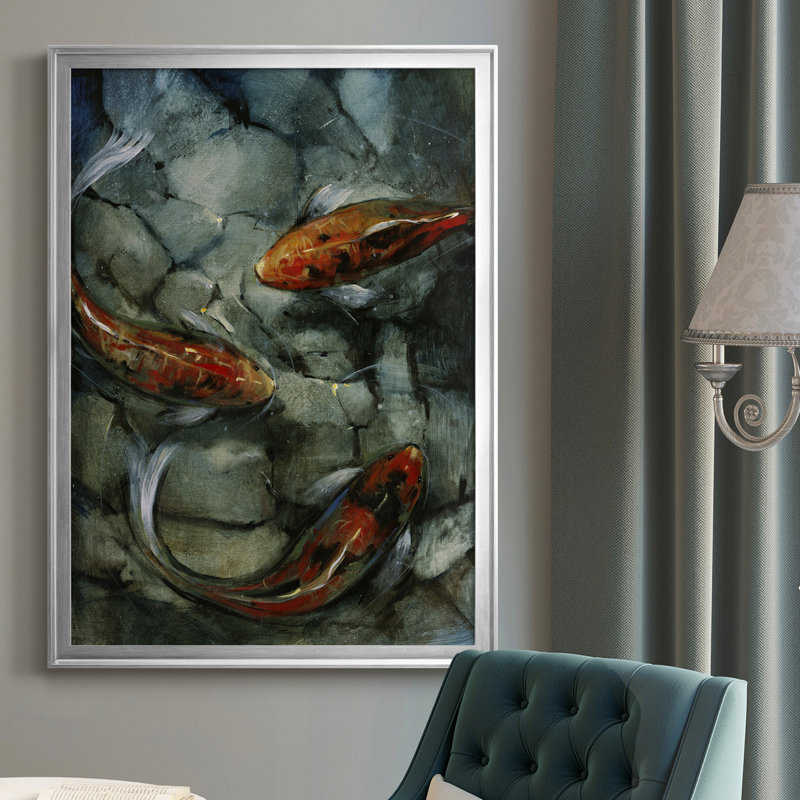 Tres Koi II - cadre photo, impression sur toile, Argent, H 42,5 po x l 30,5 po x P 1 po