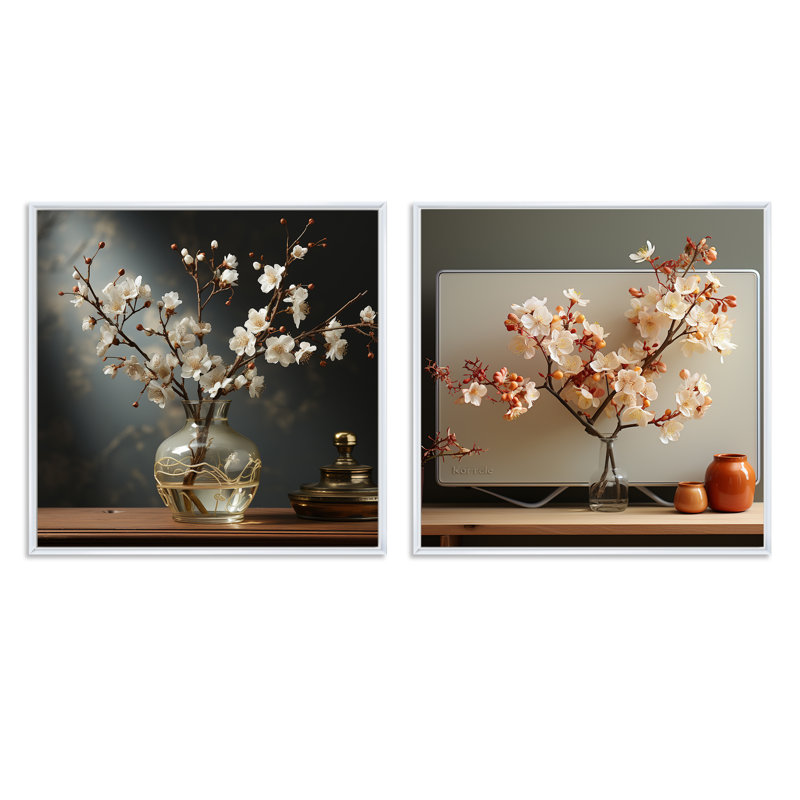 Ensemble de 2 vases orchidées Nostalgia sépia, H 16 po x l 33 po, Cadre flottant blanc