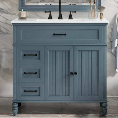 Meuble-lavabo autoportant avec meuble-lavabo en céramique et beaucoup de rangement pour les salles de bain modernes