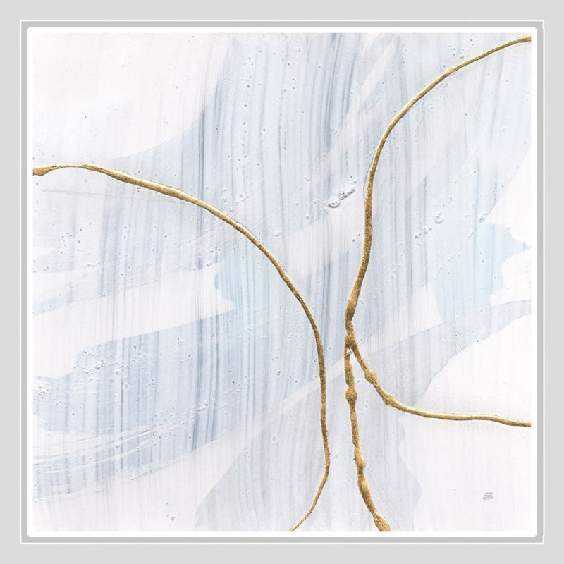 Lignes abstraites en bleu et or - Art mural sur toile encadrée, 12" H x 12" W, White