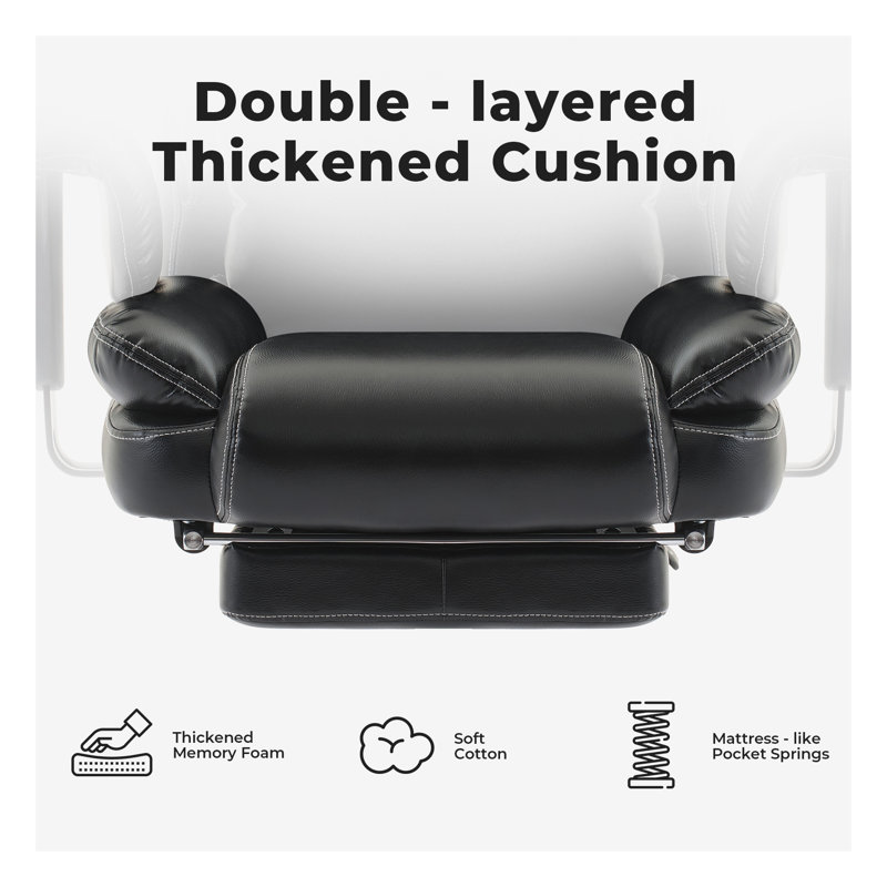 Chaise de bureau ergonomique à haut dossier avec support lombaire - Chaise de bureau en cuir d'unité centrale avec appui-tête relevable et repose-pieds extensible, noir (capacité de 200 kg)