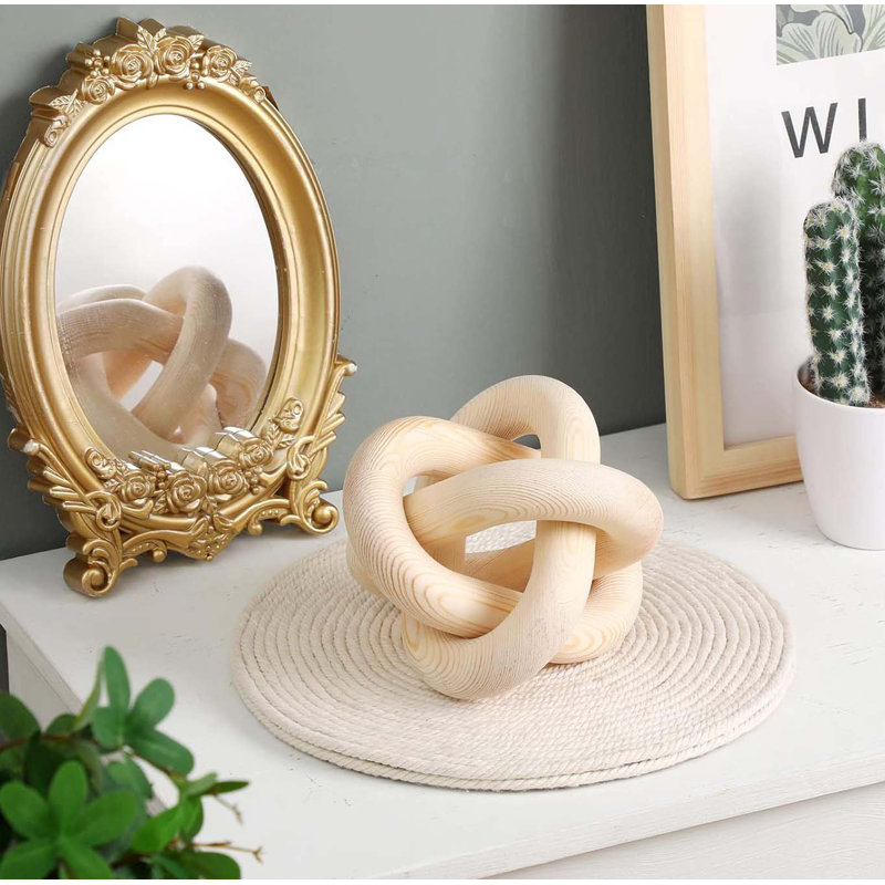 Chain Link Decor 3 Link Wood Knot Decor Hand Carved Coffee Table Decor Modern Shelf Decor, Natural