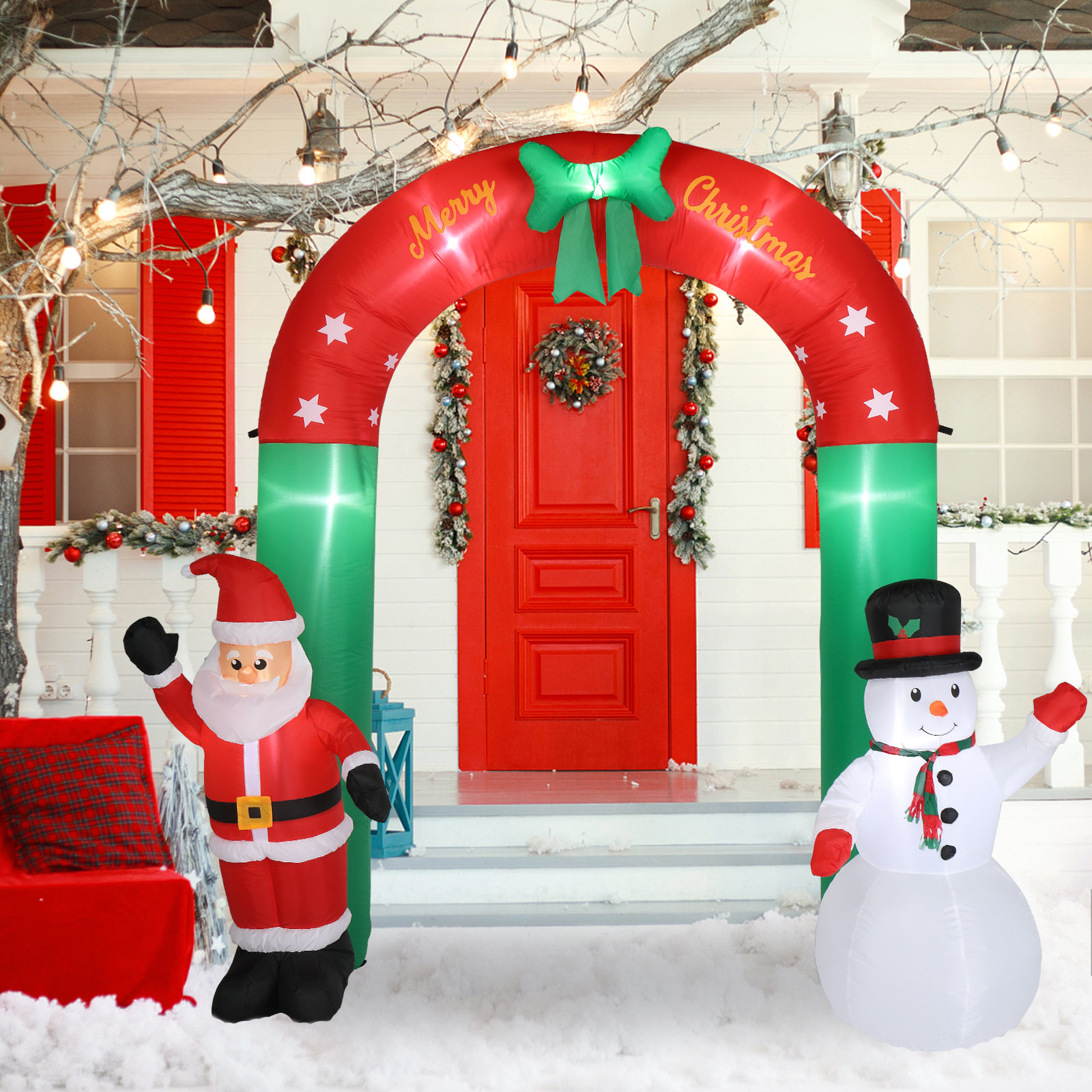 The Holiday Aisle® Tall Christmas Arch With Snowman And Santa ...