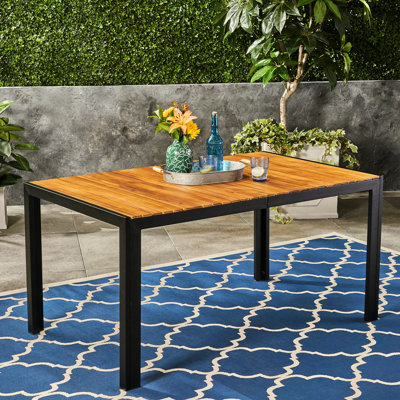 Table de salle à manger d'extérieur - Combinaison de bois et de fer, 59 po x 35,5 po, 30 po, finition moderne avec base 59,4 po P l H, surface
