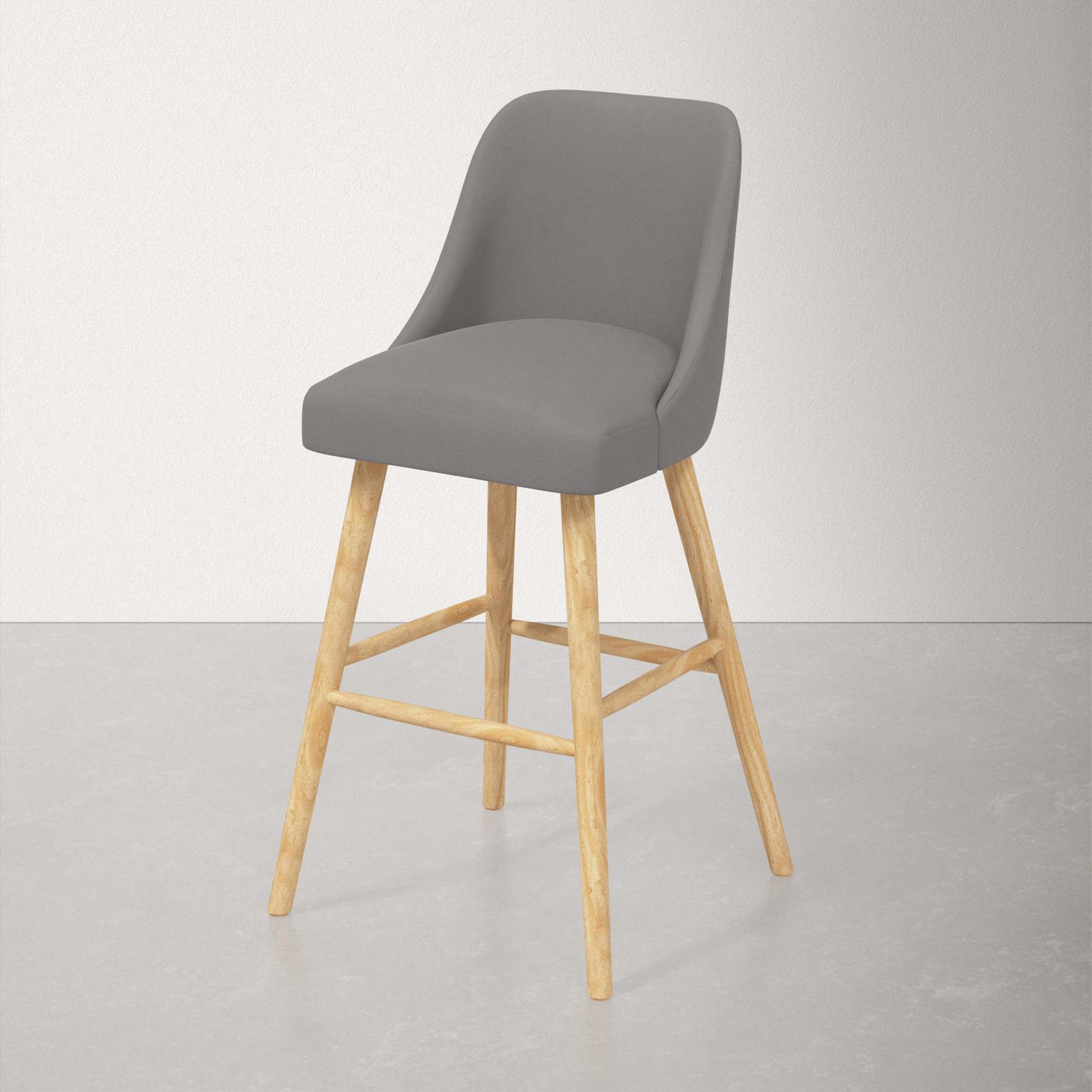 Gallie Stool, Bar Stool (31" Seat Height), Natural Wood, Classic Otter Performance Velvet